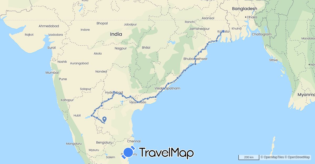 TravelMap itinerary: driving, cycling in India (Asia)