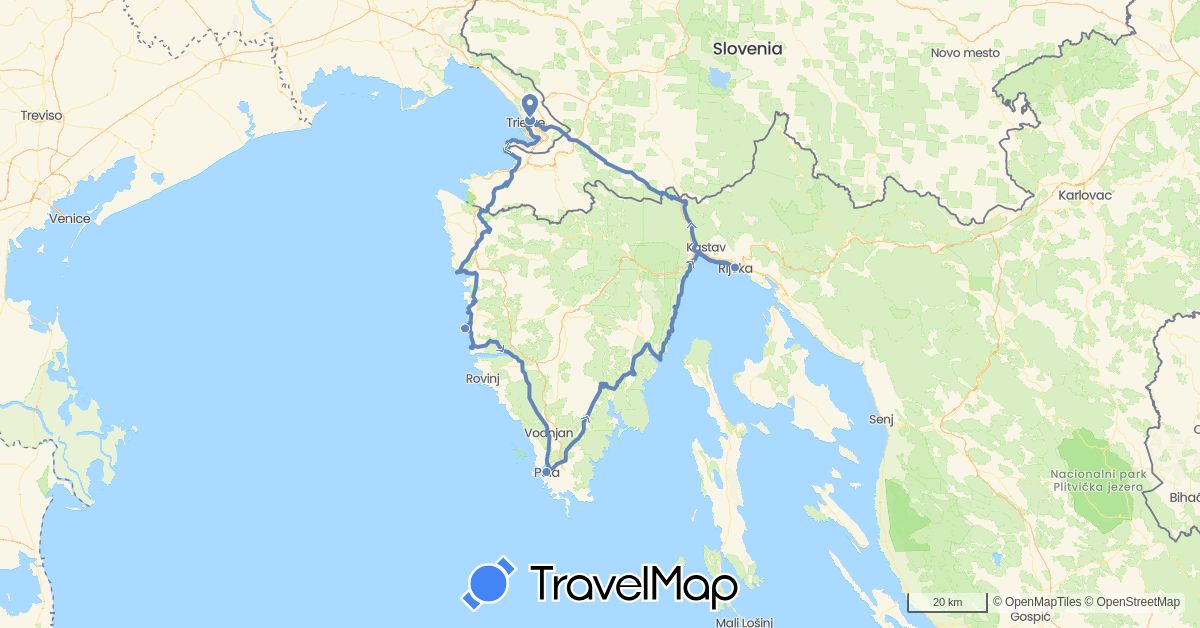 TravelMap itinerary: cycling in Croatia, Italy (Europe)