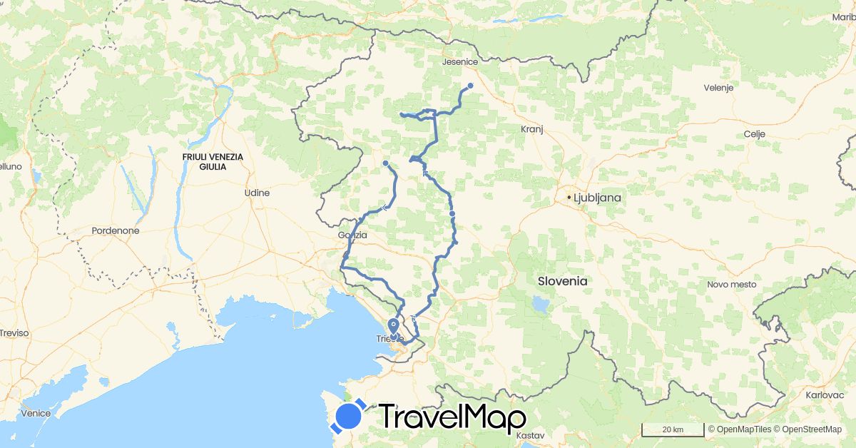 TravelMap itinerary: cycling in Italy, Slovenia (Europe)