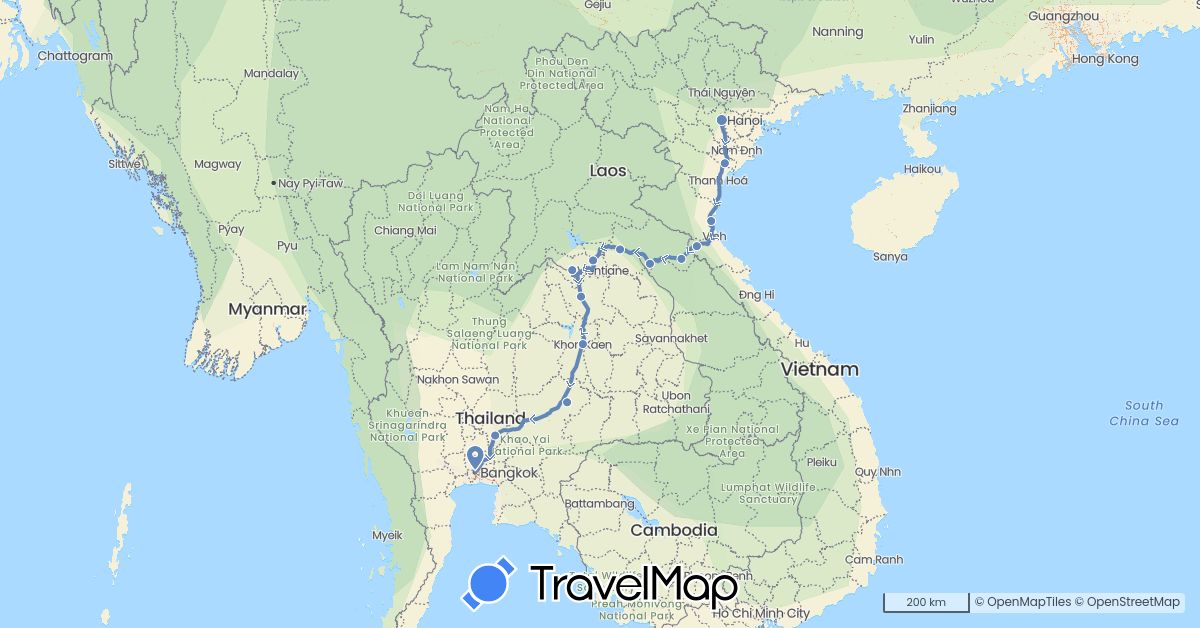 TravelMap itinerary: cycling in Laos, Thailand, Vietnam (Asia)