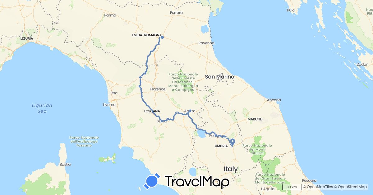 TravelMap itinerary: cycling in Italy (Europe)