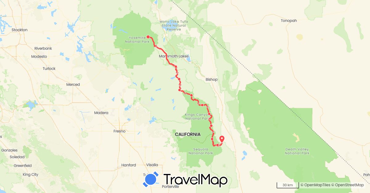 TravelMap itinerary: hiking in United States (North America)