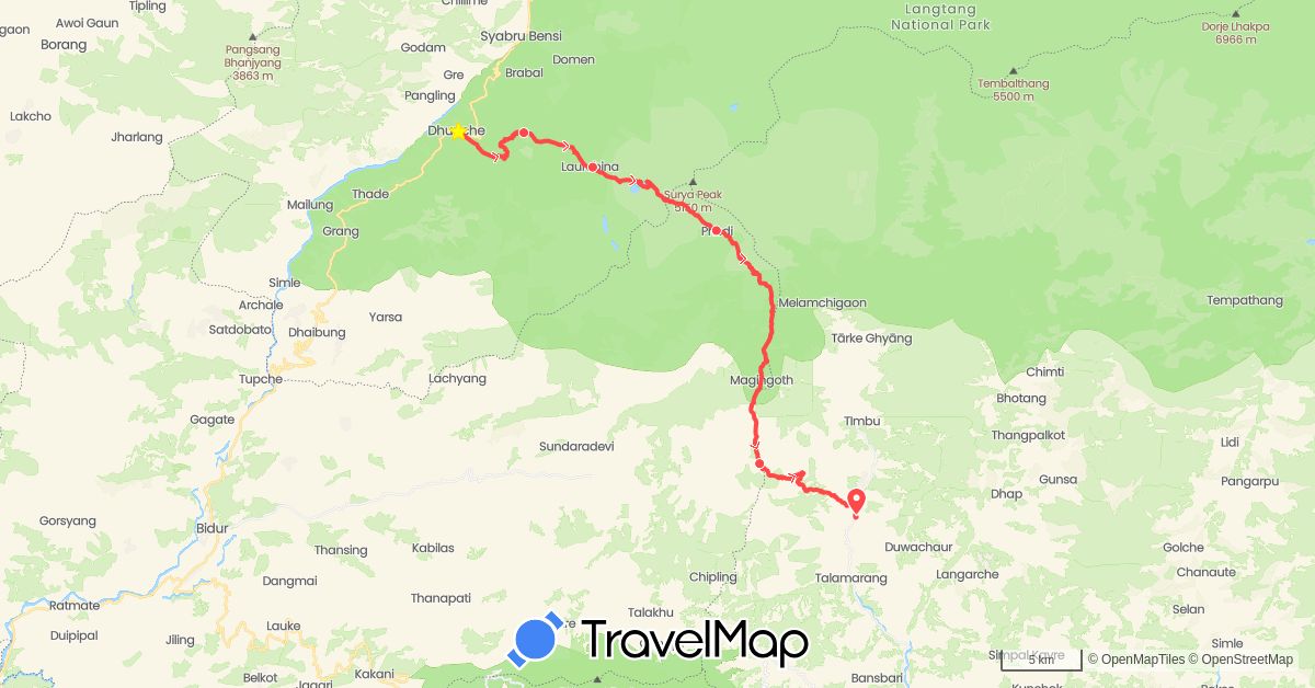 TravelMap itinerary: hiking in Nepal (Asia)